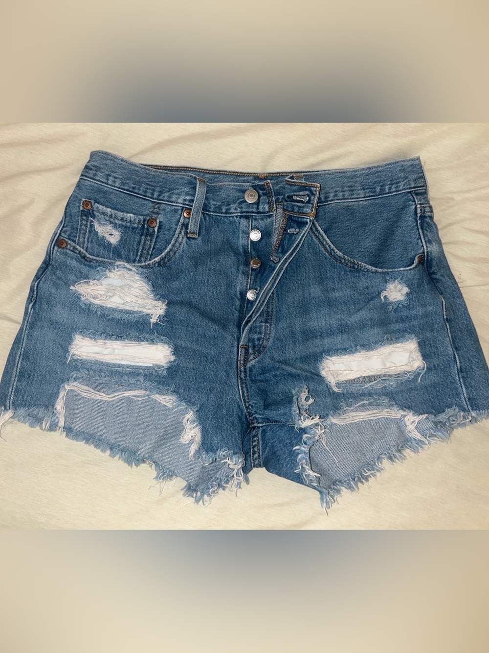 Levi's Distressed High-Rise Denim Shorts in Blue